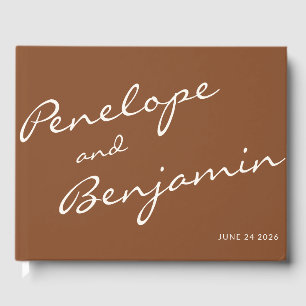 Minimalist Boho Script Wedding Sienna Brown Custom Guest Book