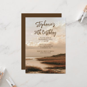 Minimalist Boho Seaside Painting 50th Birthday Invitation