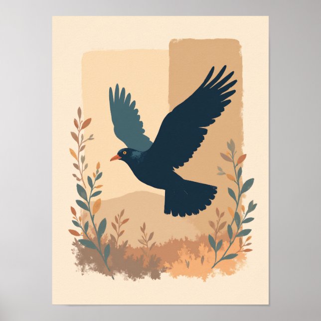 Minimalist Boho Soaring Bird Abstract Wall Art (Front)
