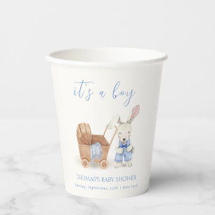 Minimalist Boho Stroller Rabbit Boy Baby Shower Paper Cups