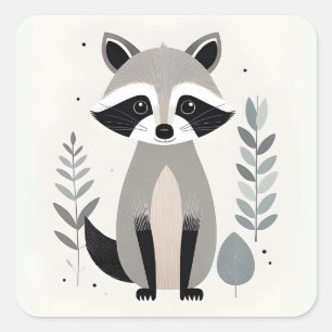 Minimalist Boho Sweet Raccoon in the Woods Square Sticker