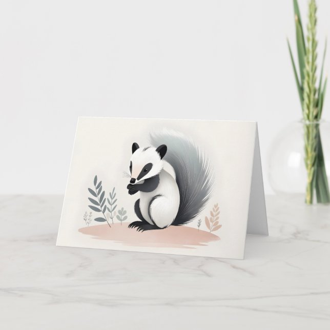 Minimalist Boho Sweet Skunk in the Woods Blank Card (Front)