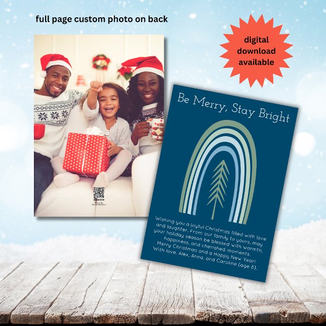 Minimalist Boho Teal Mint Rainbow Christmas Photo Holiday Card (Creator Uploaded)