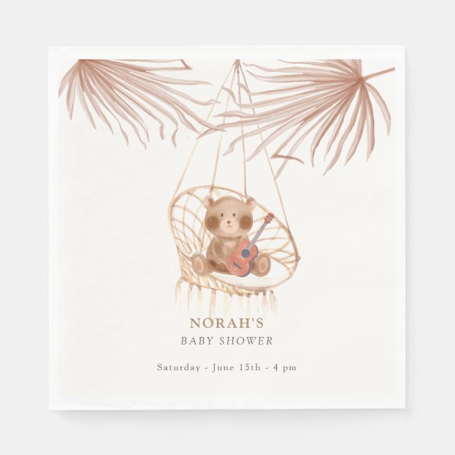 Minimalist Boho Teddy Bear Baby Shower Napkin (Front)