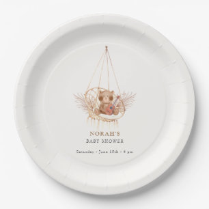 Minimalist Boho Teddy Bear Baby Shower Paper Plate