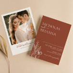 Minimalist Boho Terracotta Burnt Orange Wedding Invitation<br><div class="desc">Minimalist Boho Terracotta Burnt Orange Wedding Invitation. Easily personalize by replacing each info. Please upload a vertical/portrait photo. Make sure to check the preview before adding to cart. (Sample Photo by Jonathan Borba from Pexels)</div>