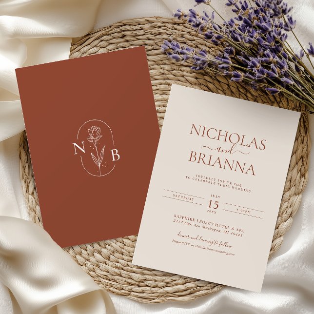 Minimalist Boho Terracotta Burnt Orange Wedding Invitation (Creator Uploaded)