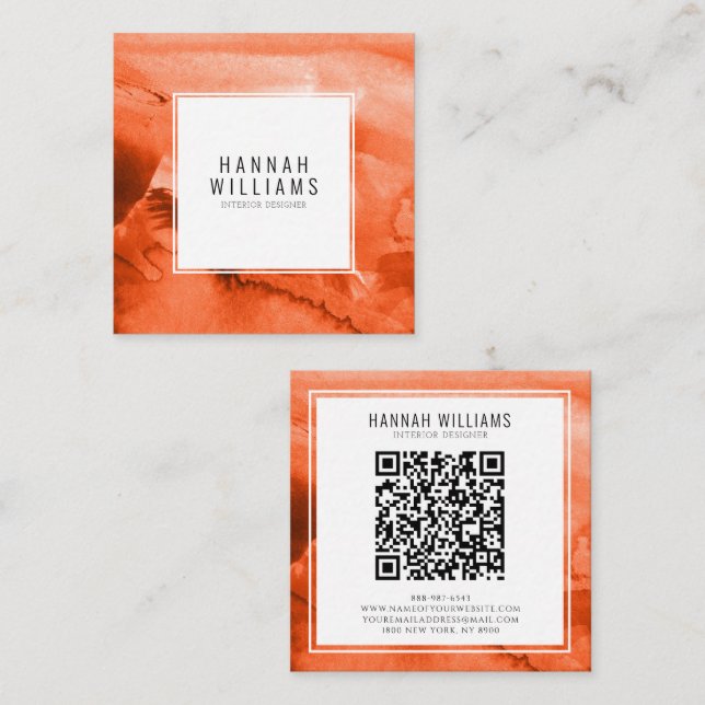 Minimalist Boho Terracotta Unique Qr Code Modern Square Business Card (Front/Back)