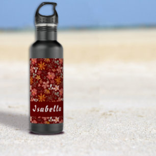Minimalist boho watercolor flower red 710 ml water bottle