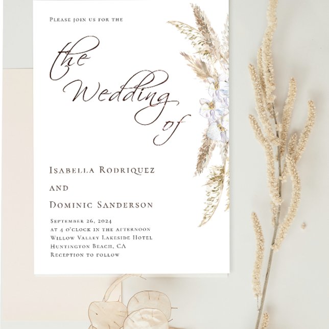 Minimalist Boho Watercolor Pampas Grass Wedding Invitation (Creator Uploaded)