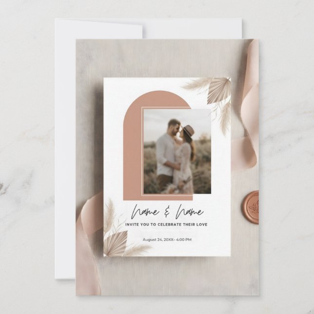 Minimalist boho wedding invitation with photo (Devant)