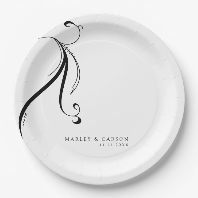 Minimalist Boho Wedding Names & Date Paper Plate (Front)
