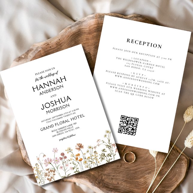 Minimalist Boho Wildflower All in One Wedding Invitation (Creator Uploaded)