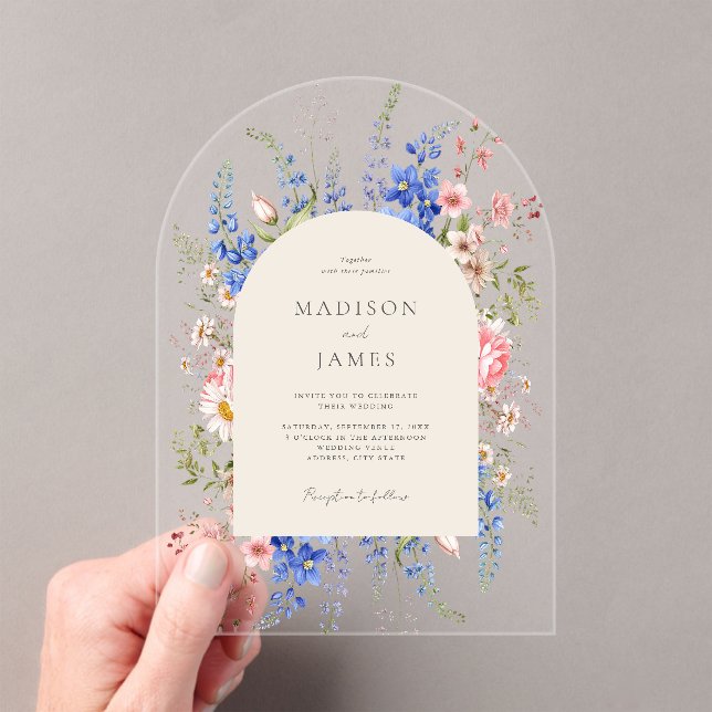 Minimalist Boho Wildflower Floral Wedding Acrylic Invitations (Insitu (Handheld))