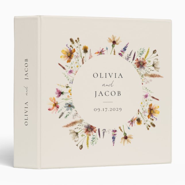 Minimalist Boho Wildflower Floral Wedding Binder (Front/Spine)