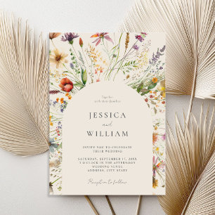 Minimalist Boho Wildflower Floral Wedding Invitation