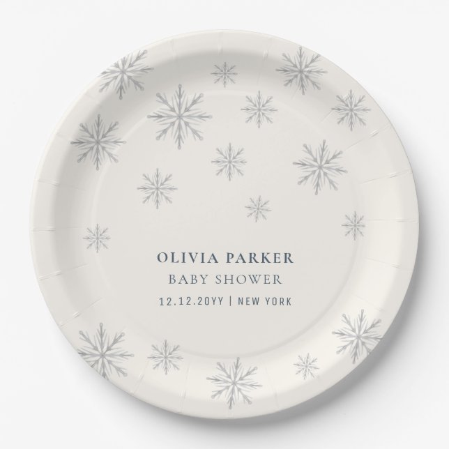 Minimalist Boho Winter Snowflake Baby Shower Paper Plate (Front)