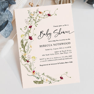 Minimalist Boho Wreath Wildflower Baby Shower Invitation