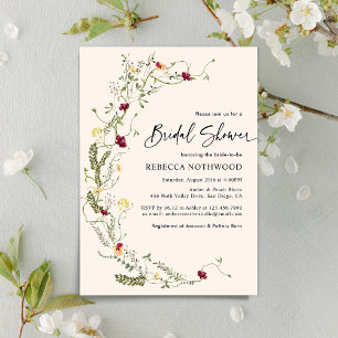 Minimalist Boho Wreath Wildflower Bridal Shower Invitation