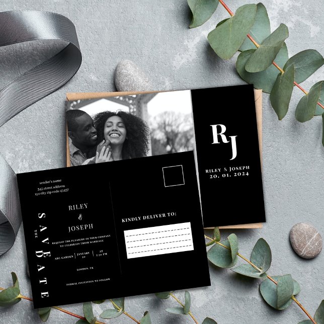 Minimalist  bold black and white save the date postcard (Creator Uploaded)