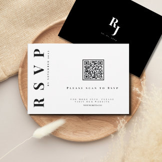 Minimalist  bold black and white wedding qr code RSVP card