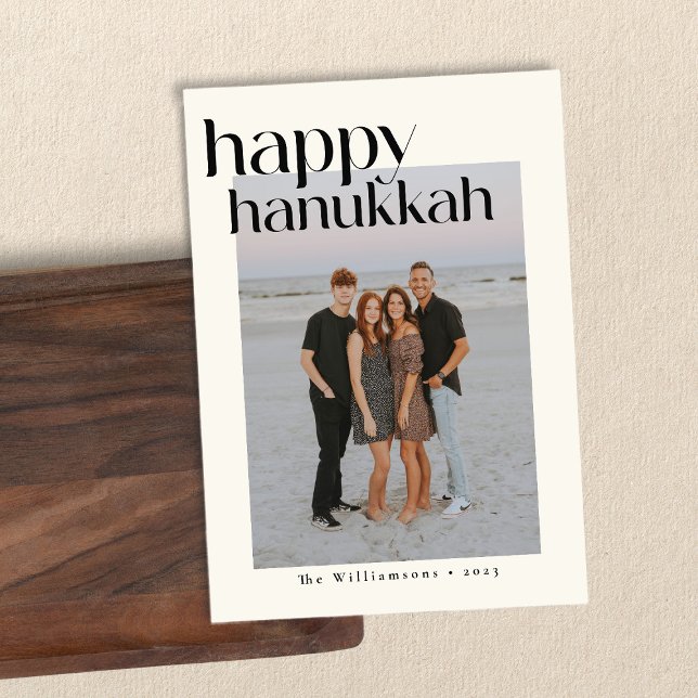 Minimalist Bold Black Modern Hanukkah Custom Photo Holiday Card (Creator Uploaded)