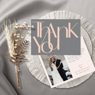 Minimalist Bold Coral Grey Photo Thank You Card