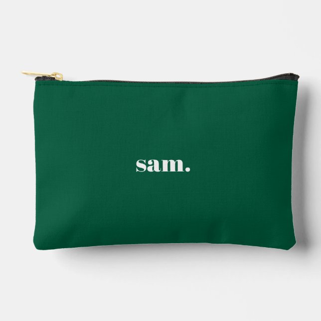 Minimalist bold custom text green accessory pouch (Front)