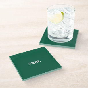 Minimalist bold custom text green glass coaster