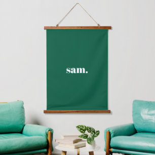 Minimalist bold custom text green hanging tapestry