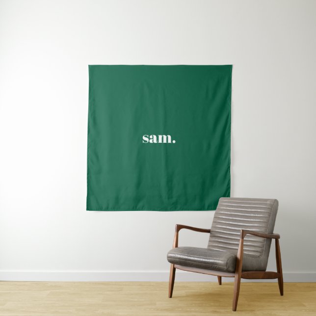 Minimalist bold custom text green tapestry (In Situ)