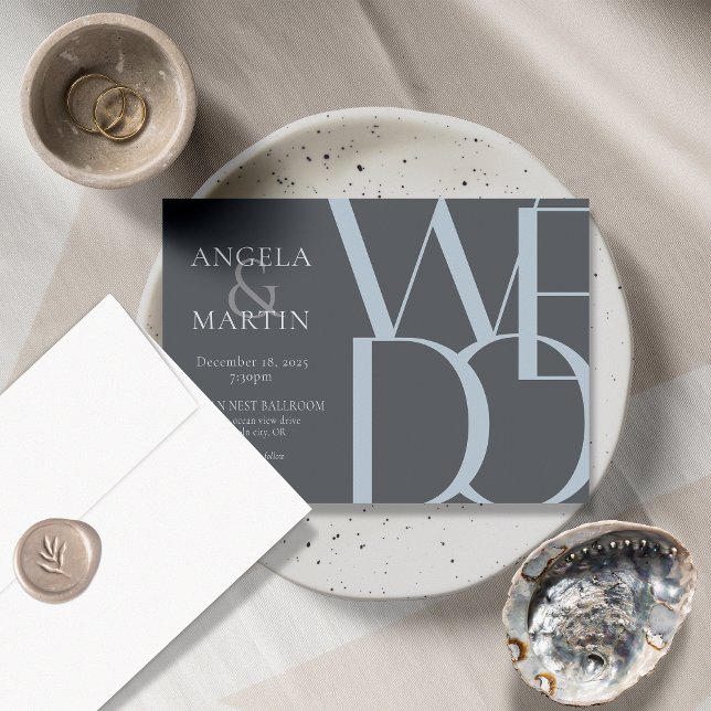 Minimalist Bold Dusty Blue Grey Wedding Invitation (Creator Uploaded)