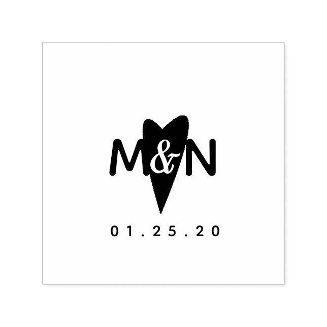Minimalist Bold Heart Couples Name Wedding Logo Self-inking Stamp (Design)