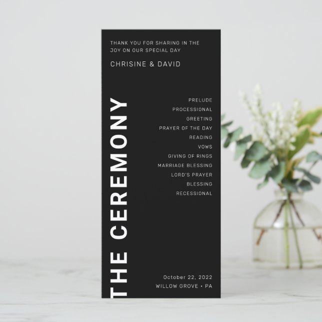 Minimalist Bold letters Black Wedding Programs (Standing Front)