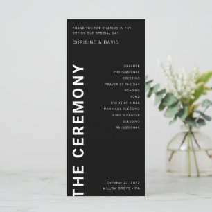 Minimalist Bold letters Black Wedding Programs