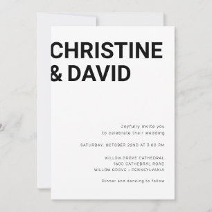 Minimalist bold letters simple white invitation