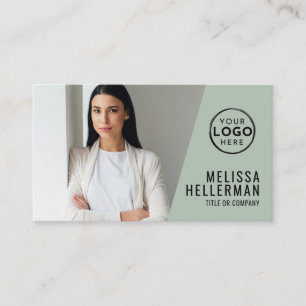 Minimalist Bold Logo Sage Green Photo Business Card