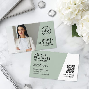 Minimalist Bold Logo Sage Green Photo Business Card
