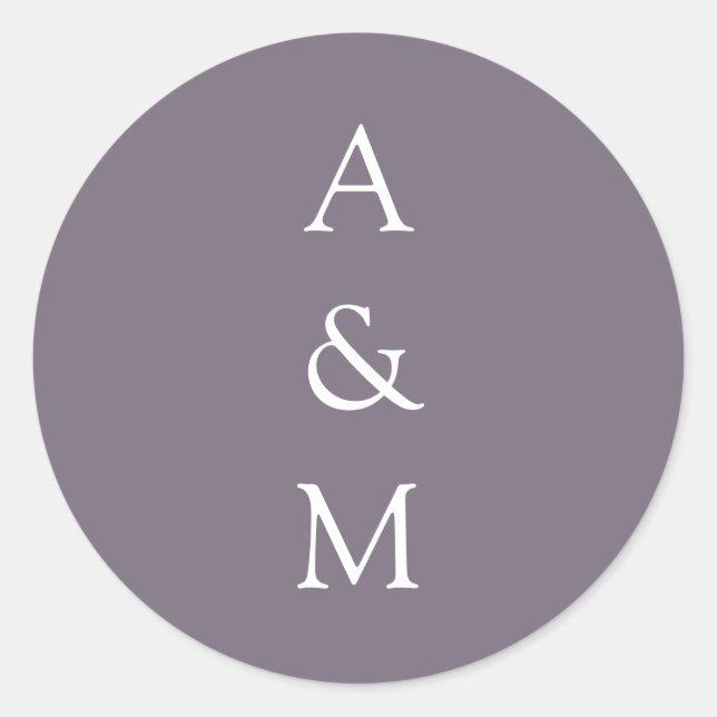 Minimalist Bold Monogram Boho Dusty Purple Wedding Classic Round Sticker (Front)