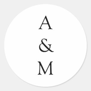 Minimalist Bold Monogram Boho Wedding Black White Classic Round Sticker