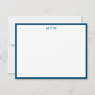 Minimalist Bold Navy Blue Square Border Monogram Card