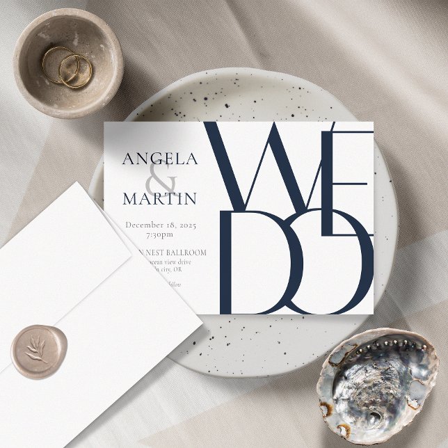 Minimalist Bold Navy White Wedding Invitation (Creator Uploaded)