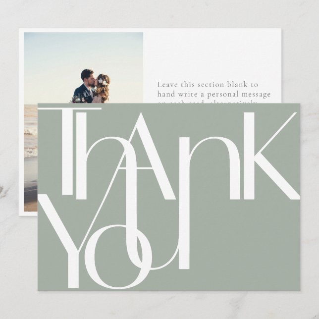 Minimalist Bold Photo Sage Thank You Card (Front/Back)