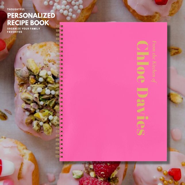 Minimalist Bold Pink and Gold Monogram Name Recipe Notebook (Creator Uploaded)
