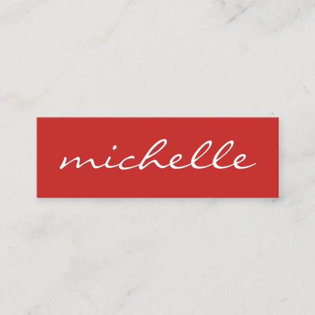 Minimalist Bold Red Cursive Text Mini Business Card (Front)