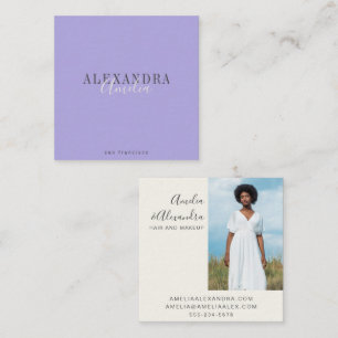 Minimalist Bold Script Boho Modern Purple Photo  Square Business Card