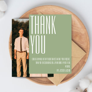Minimalist Bold Typography Sage Green White Photo Thank You Card