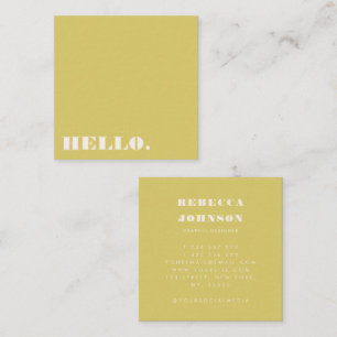 Minimalist Bold Typography Yellow Green Hello Square Business Card