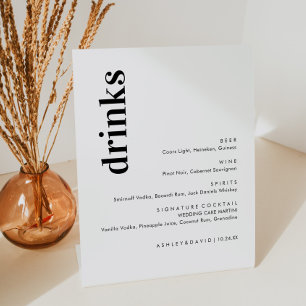 Minimalist Bold Wedding Bar Menu   Drink Menu Pedestal Sign