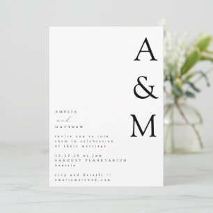 Minimalist Bold White Monogram Typography Wedding Invitation